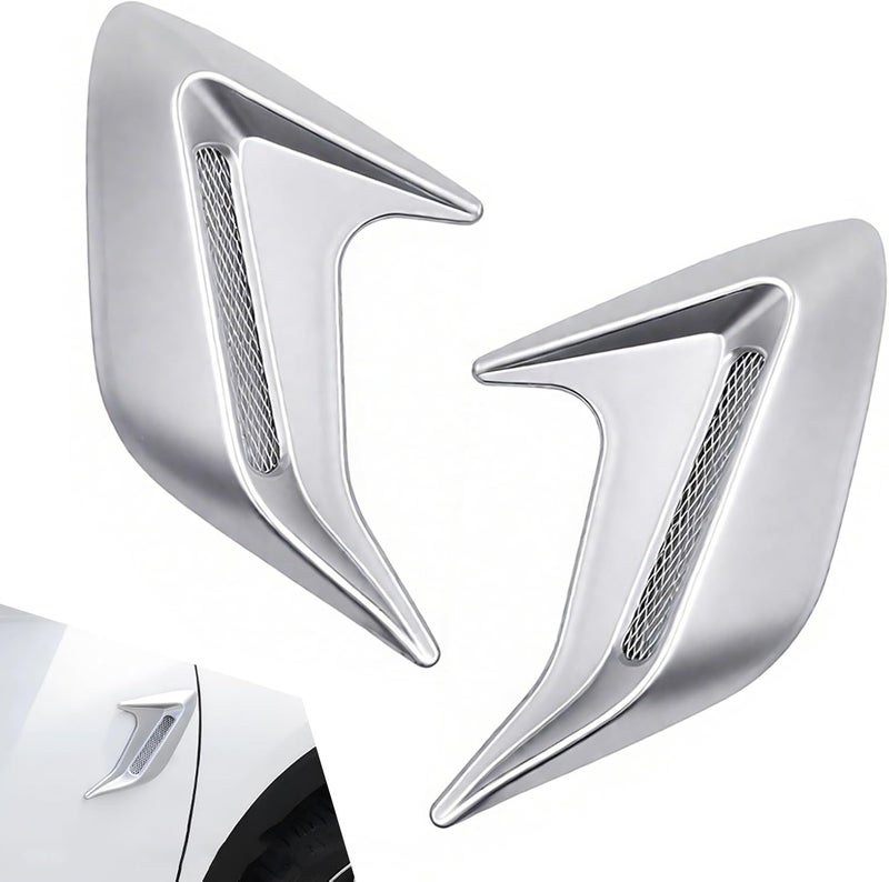 Qurbuns 2 PCS Car Hood Ventilation Trim Covers, 6.69" x 8.11" Shark Gills Air Outlet Side Air Outlet Hoods, Self-Adhesive Side Marker Air Wing Vent Trim Covers, Universal for Most Cars (Silver) - Image 1